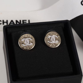 Chanel gold round double c rhinestone letter gold coin earrings-3741